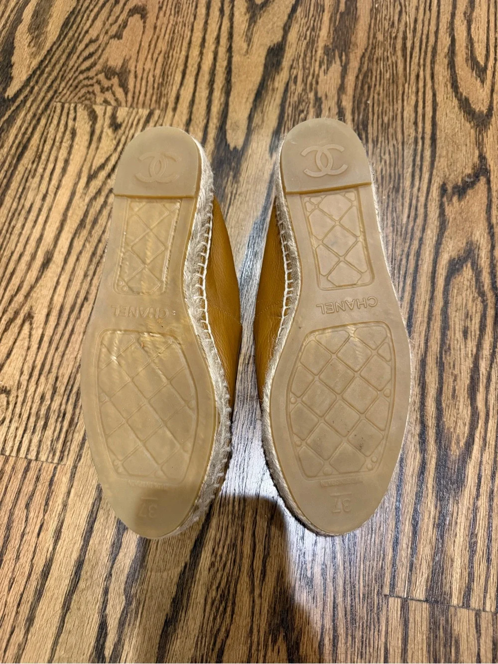 CHANEL Cognac Leather Espadrilles with Embossed CC- worn ONCE!